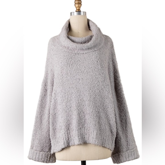 Miracle Sweaters - Miracle Gray Cowl Neck Long Sleeve Cuffed Cozy Knit Sweater.